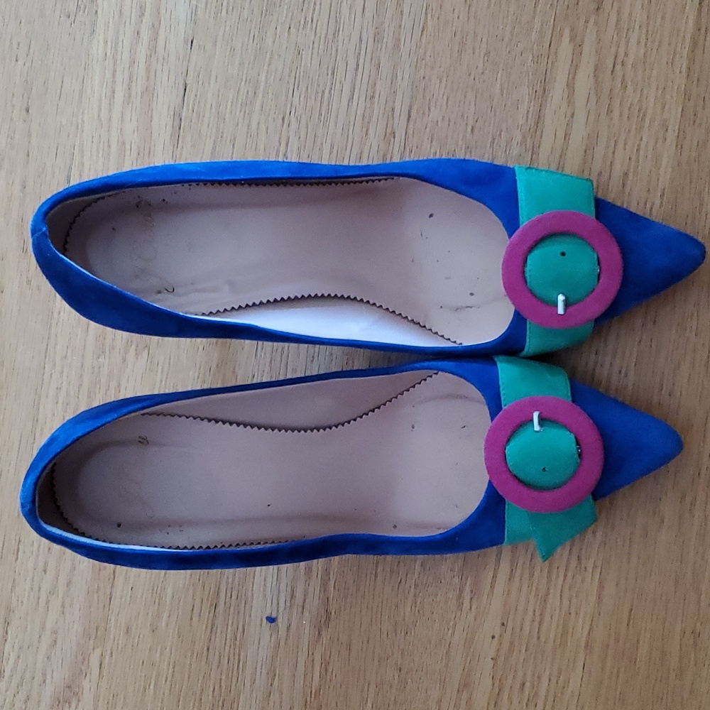J. Crew Blue and Green Heels with Pink Accent Size 7.5